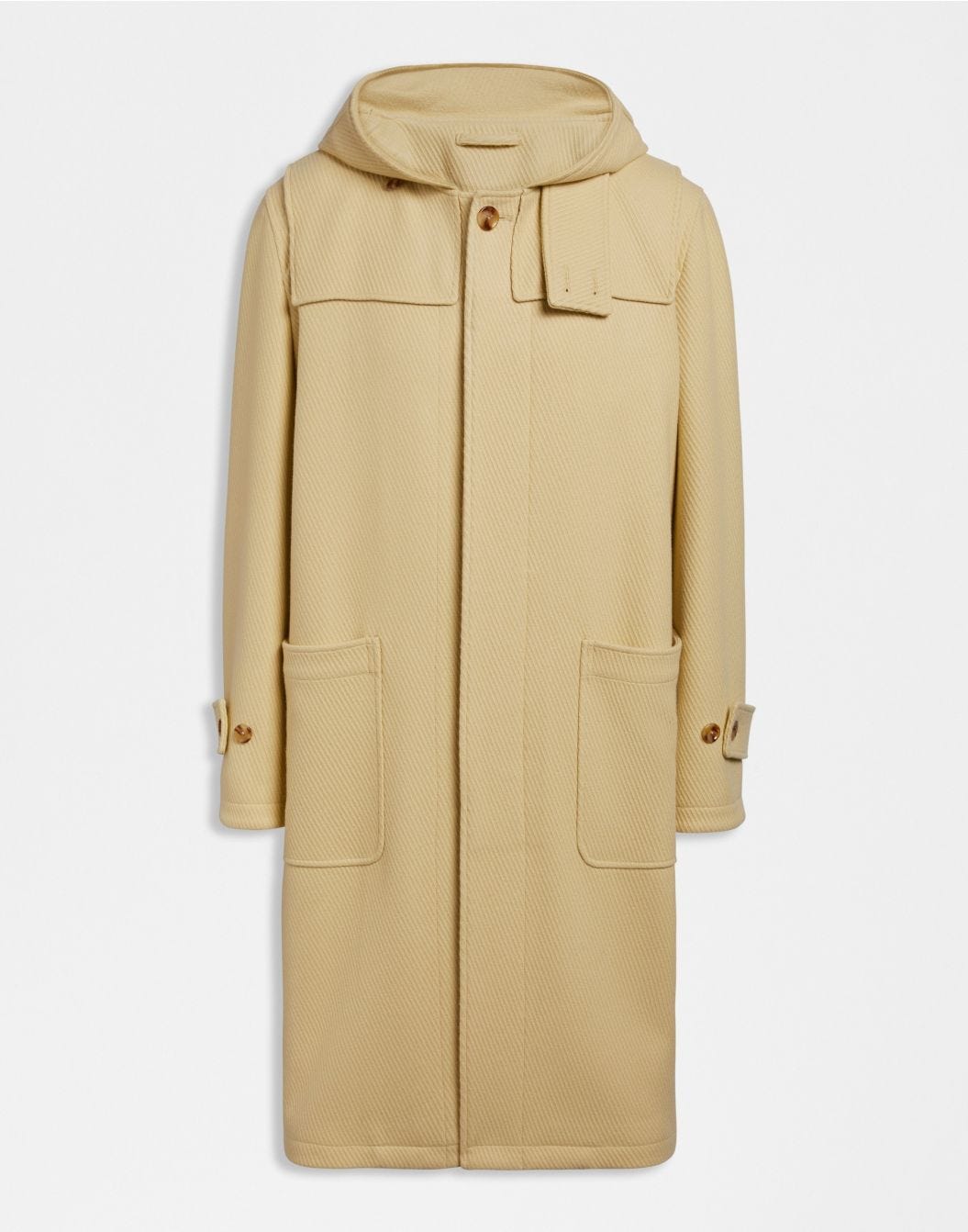 Pastel yellow cashmere wool hooded duffle coat