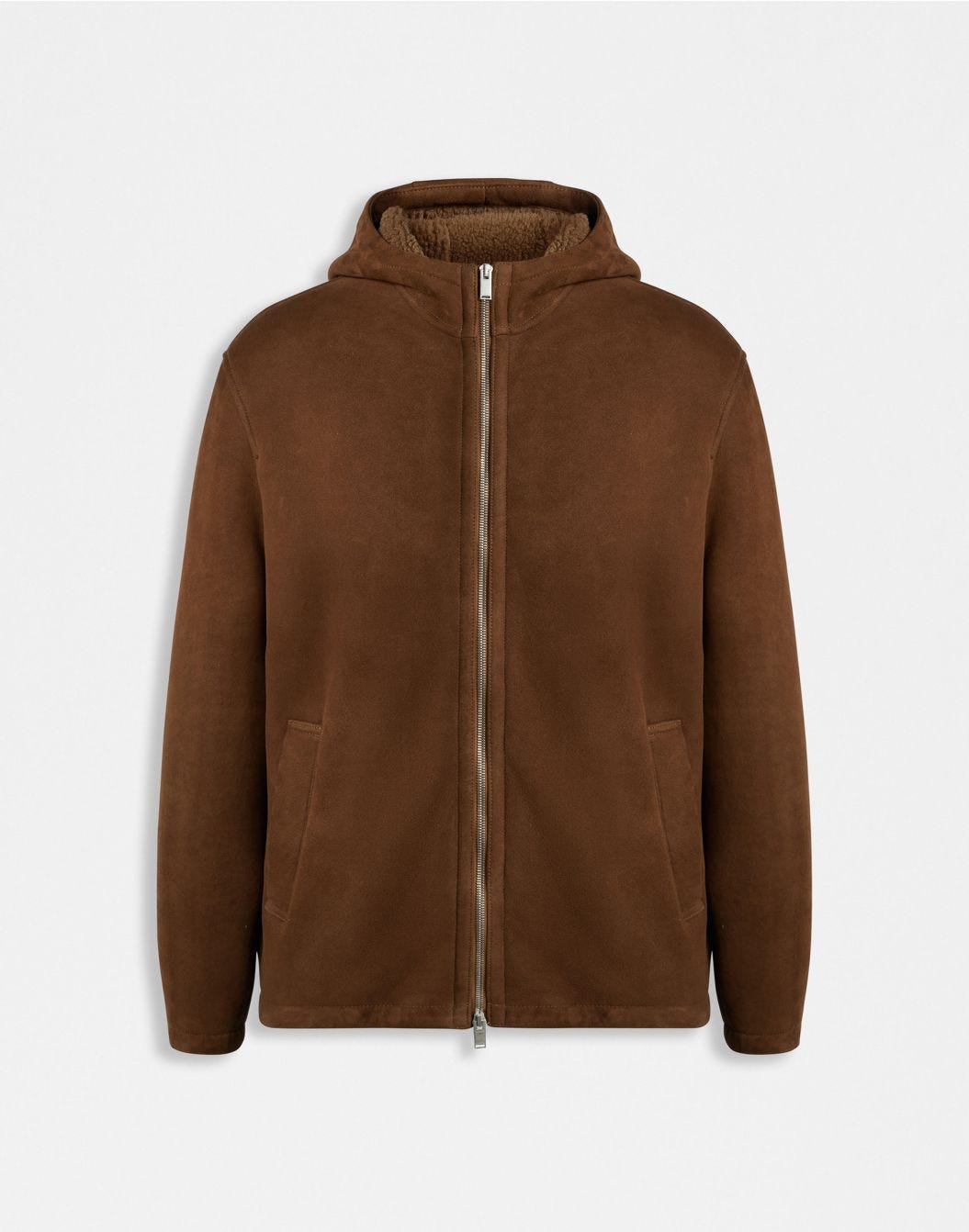 Veste à capuche en peau de mouton mérinos couleur noisette