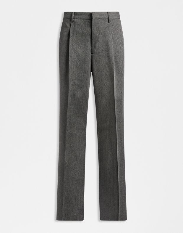 Miami trousers in pure grey wool with contrasting diagonal pattern