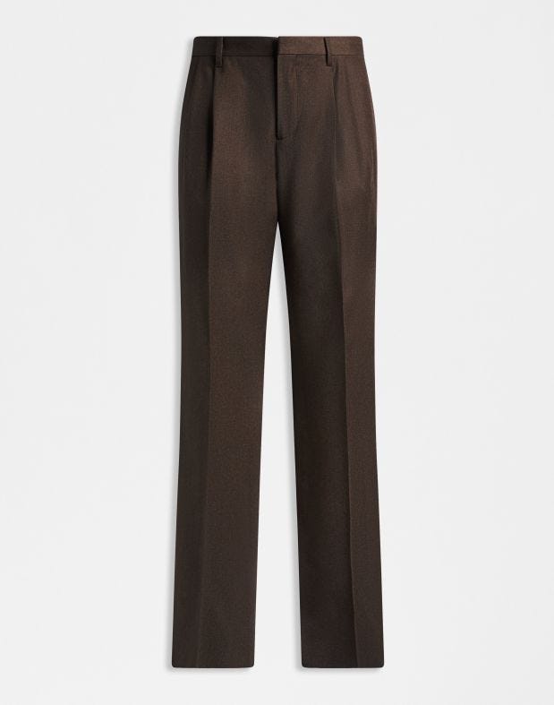 Pantalon Feeling marron en flanelle peignée