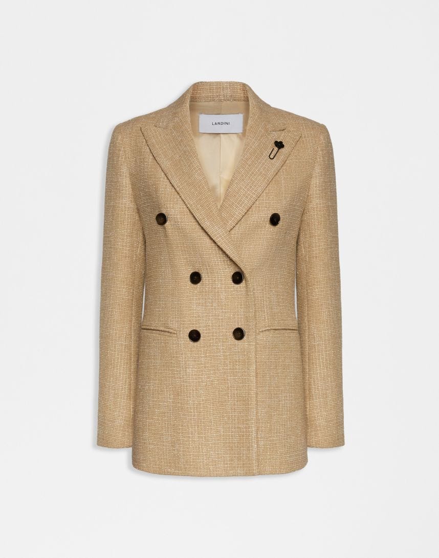 Beige double-breasted jacket in wool blend tweed