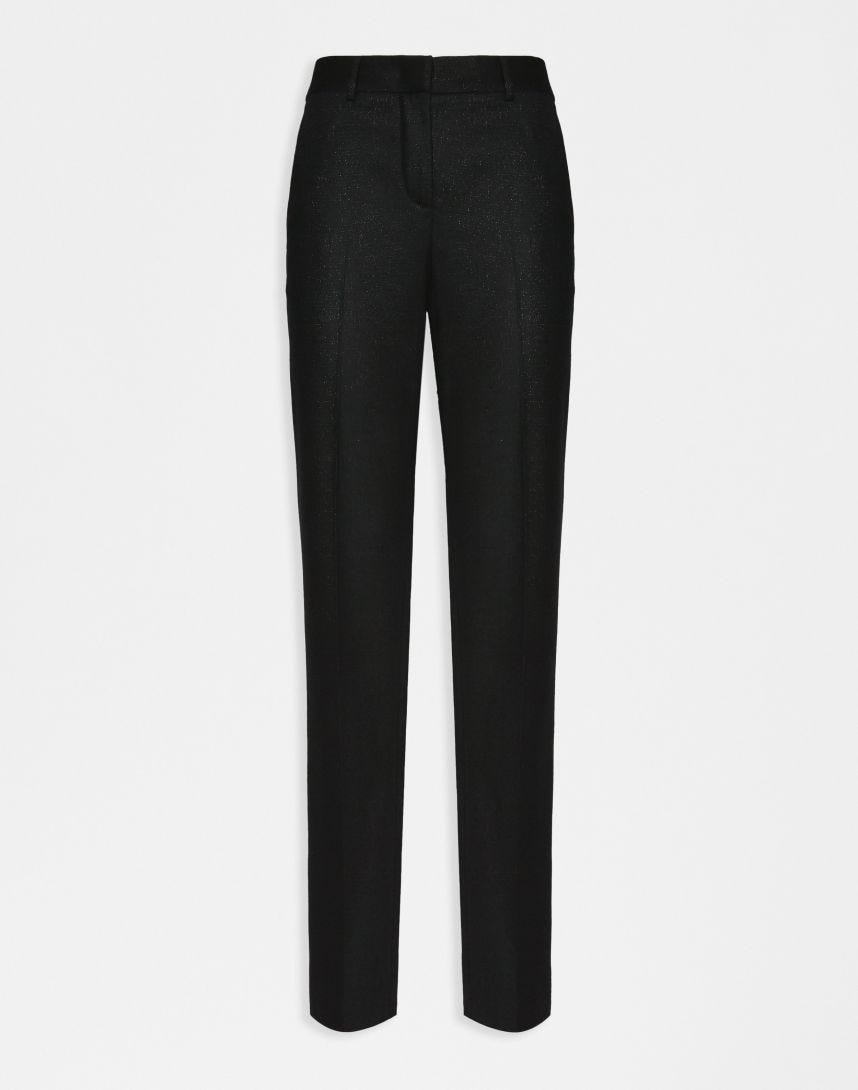 Black trousers in wool blend flannel with silver lurex