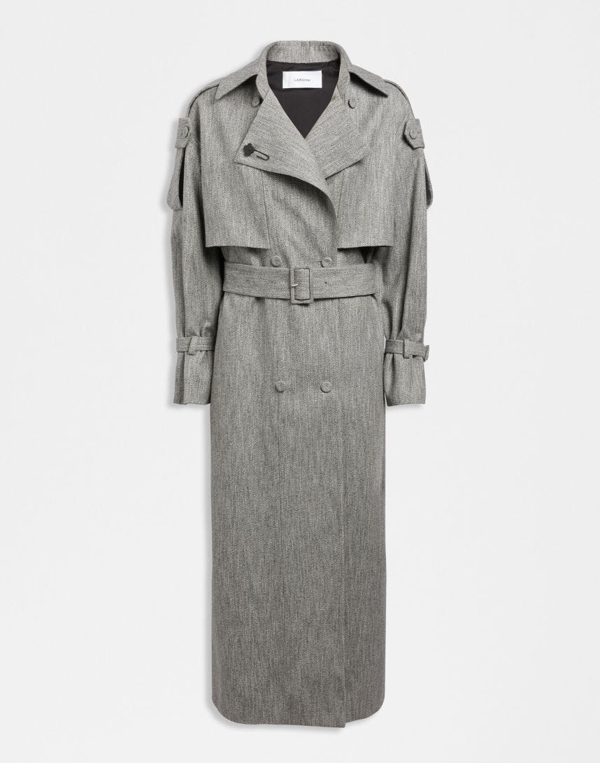 Grey double-breasted trench coat in cotton and wool blend