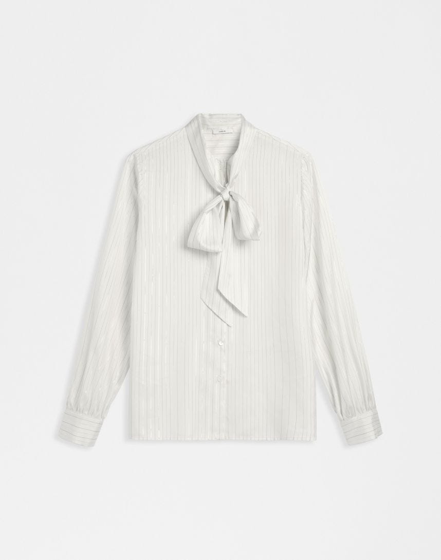 Chemise blanche avec nœud en soie habotai