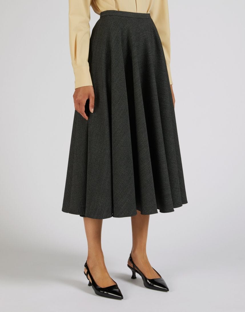 Grey salt and pepper midi flared skirt