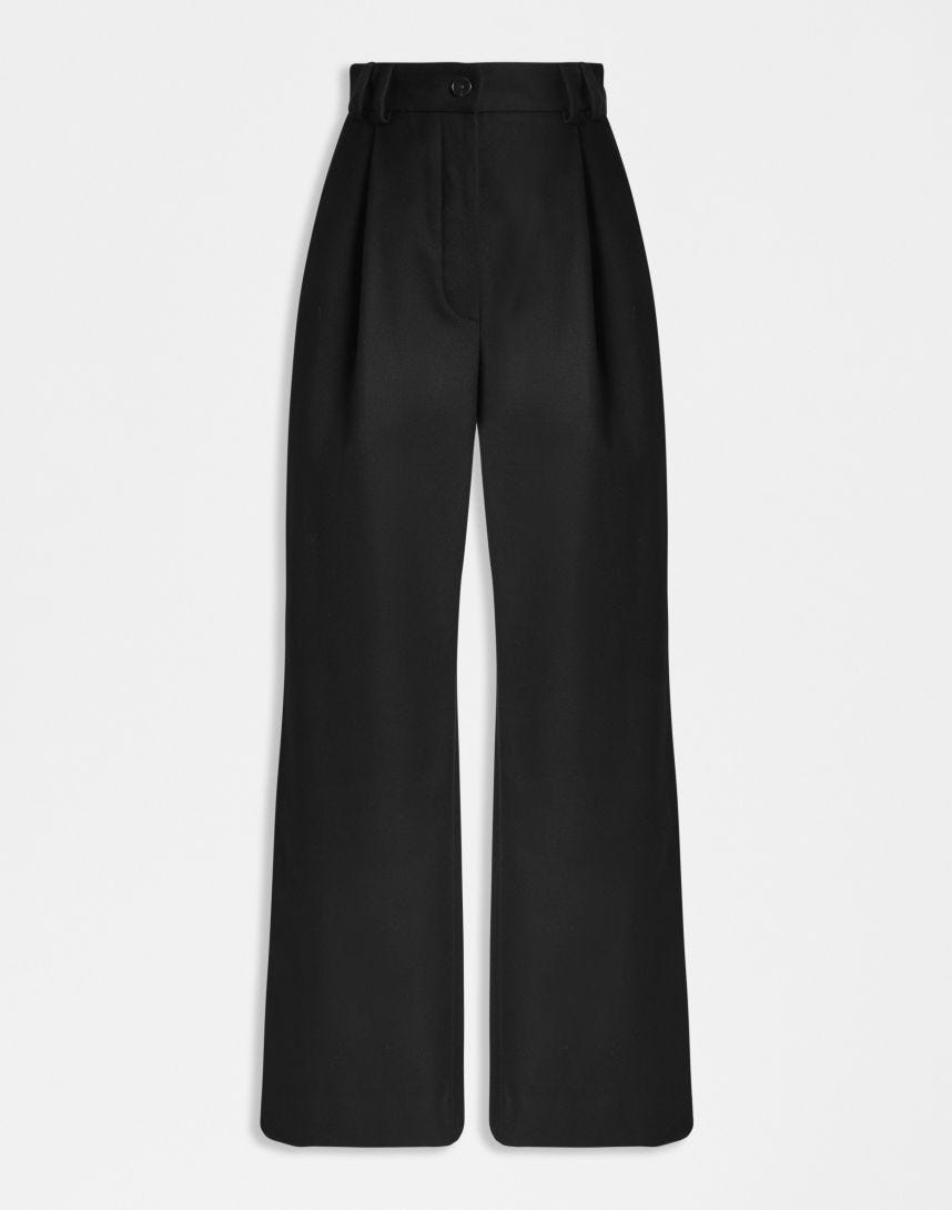 Pantalon taille haute en gabardine de laine et coton noir