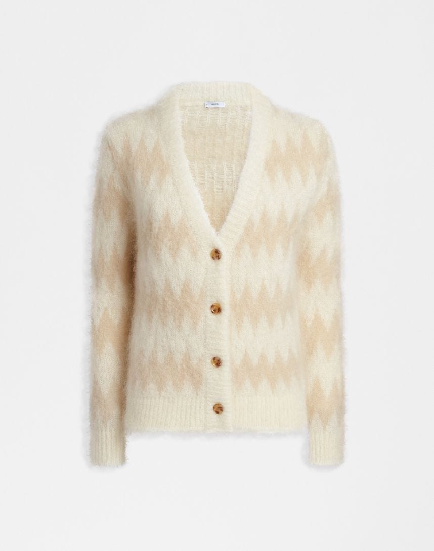 Two-tone beige and white cardigan in mohair yarn