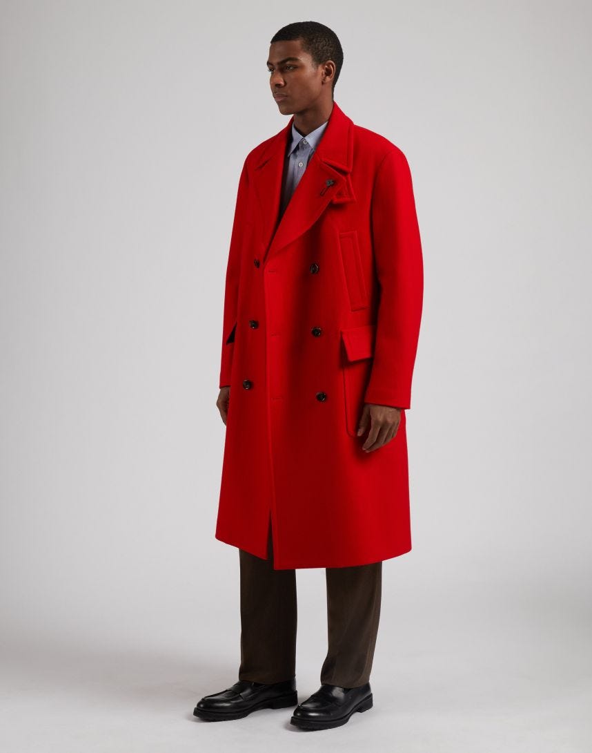 Cappotto doppiopetto rosso in tessuto misto lana