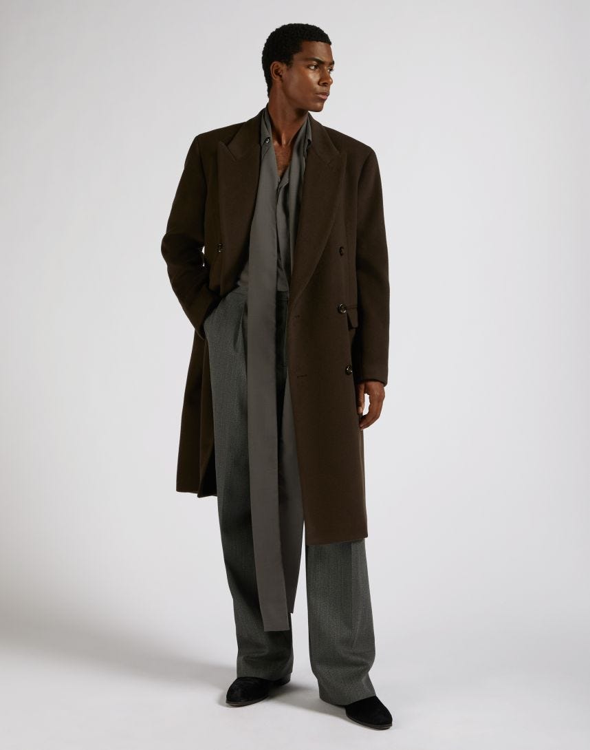 Brown 6-button wool double-breasted coat