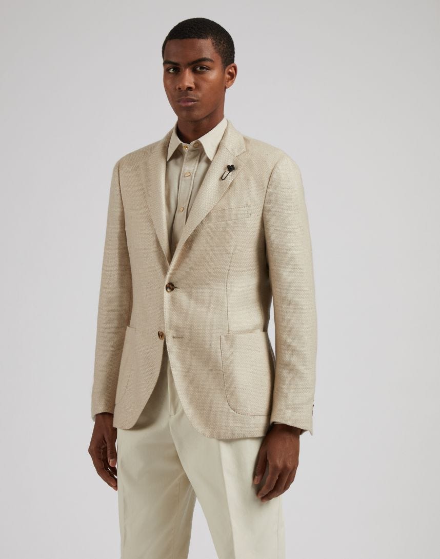 Special Line beige single-breasted cashmere and silk jacket