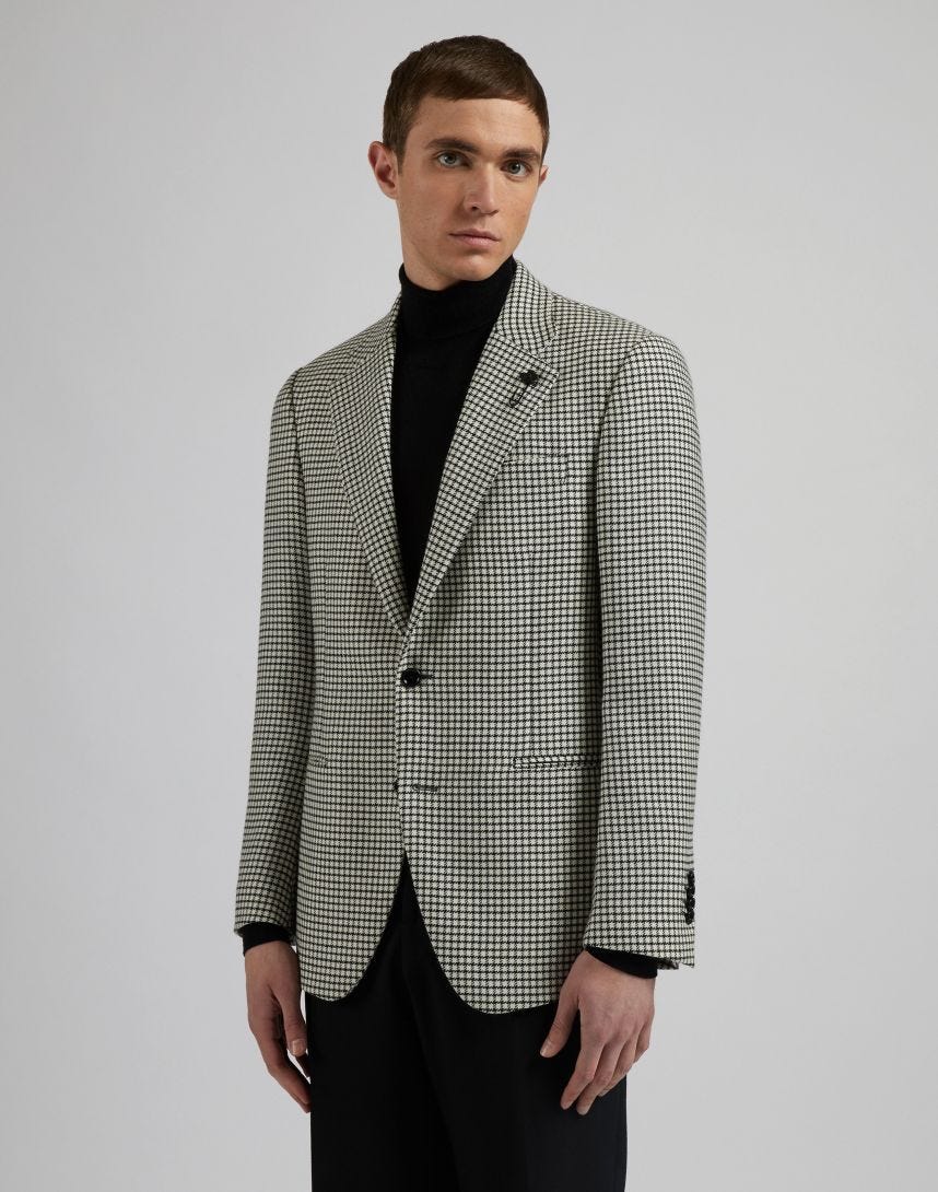 Feeling line single-breasted jacket in patterned lambswool fabric
