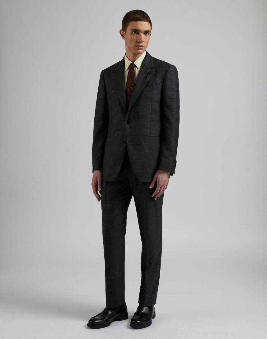 Feeling line grey and black suit in pure wool damier fabric