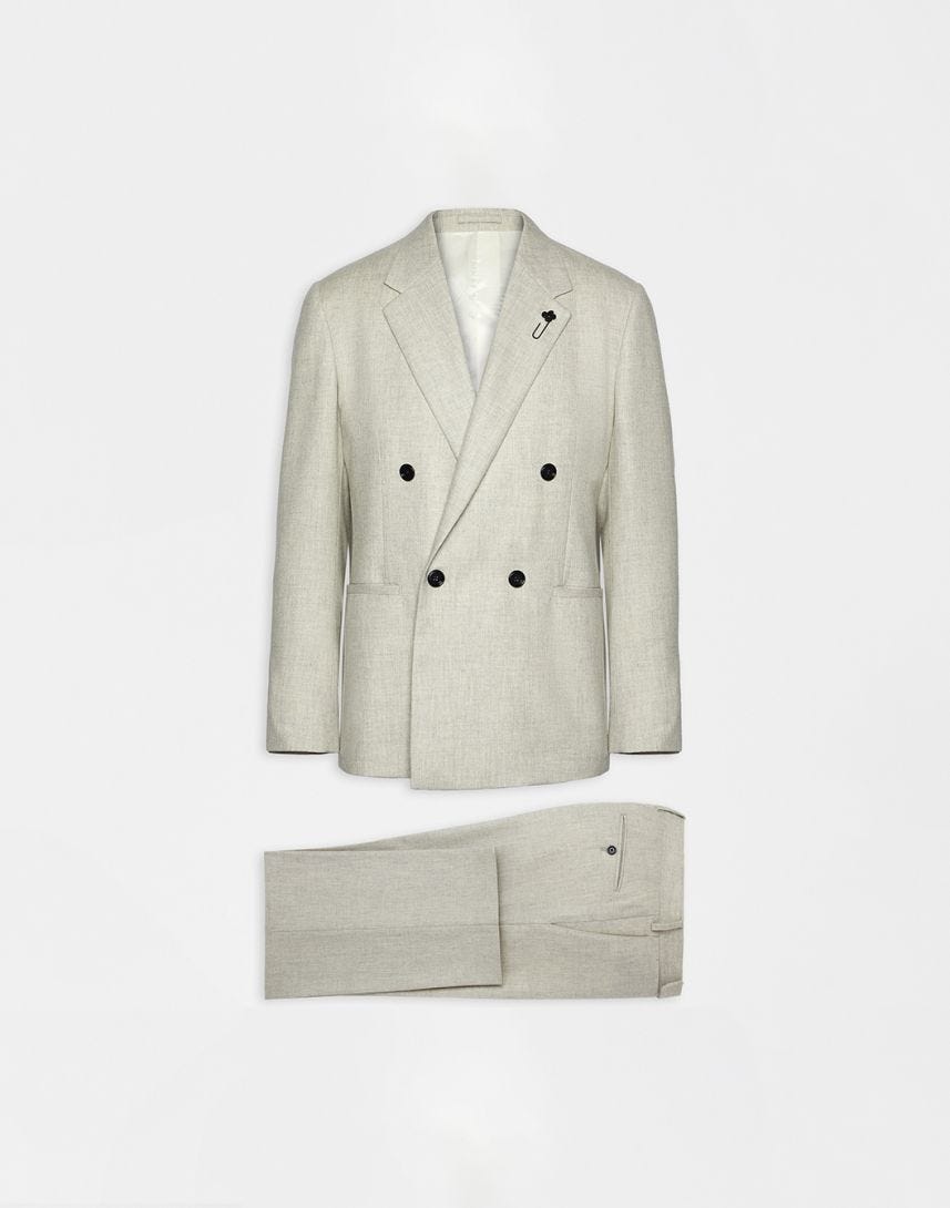 Feeling line suit in cream-coloured light-flannel cashmere