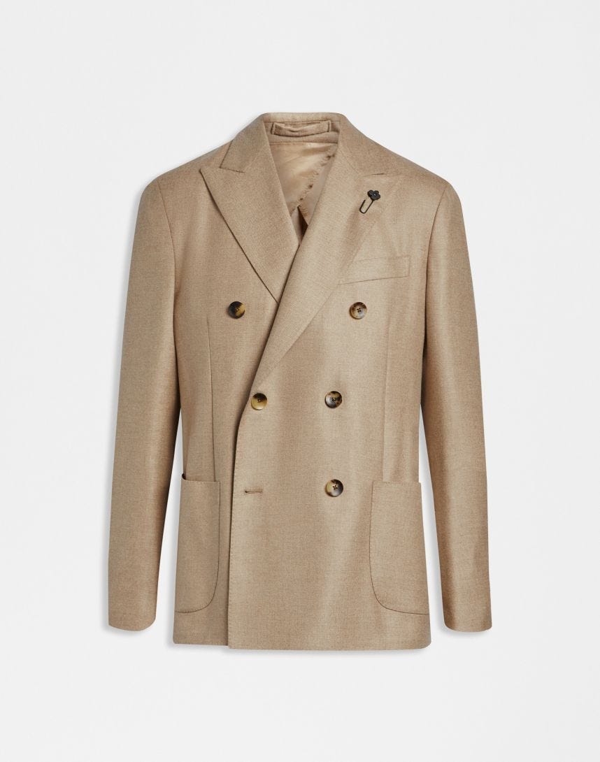 Special Line beige double-breasted jacket in natural stretch cashmere