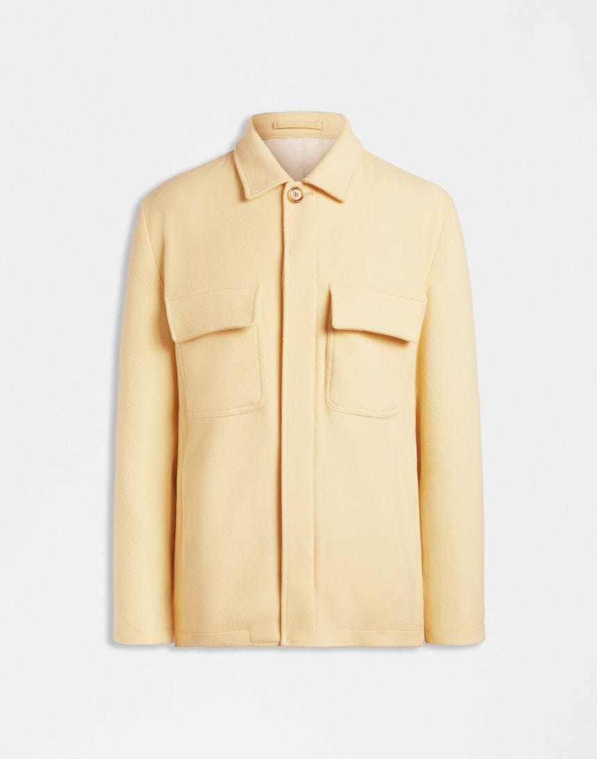 Yellow shirt jacket in wool and cashmere cloth