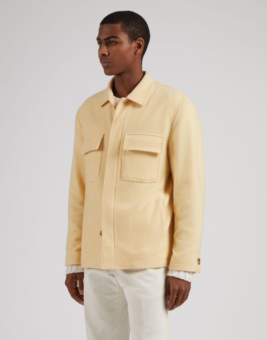 Giacca camicia gialla in panno lana e cashmere