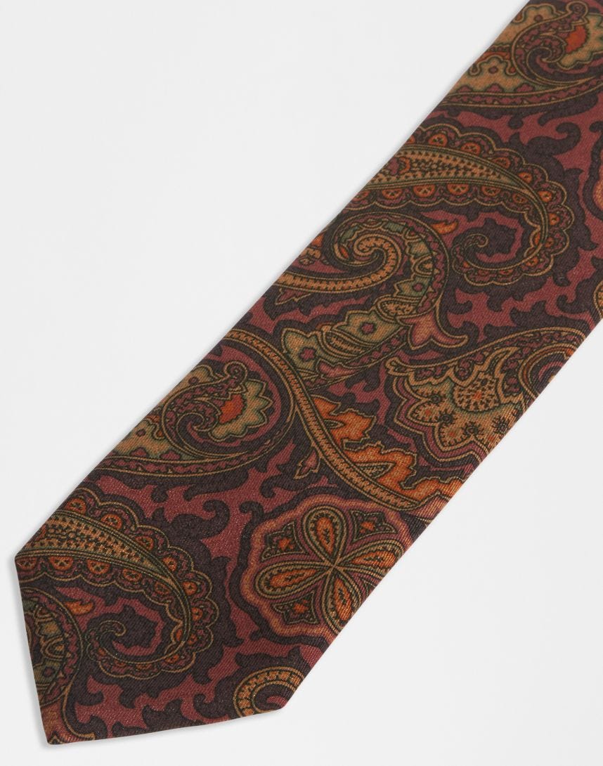 Cravatta in pura seta e lana con disegno stampato 