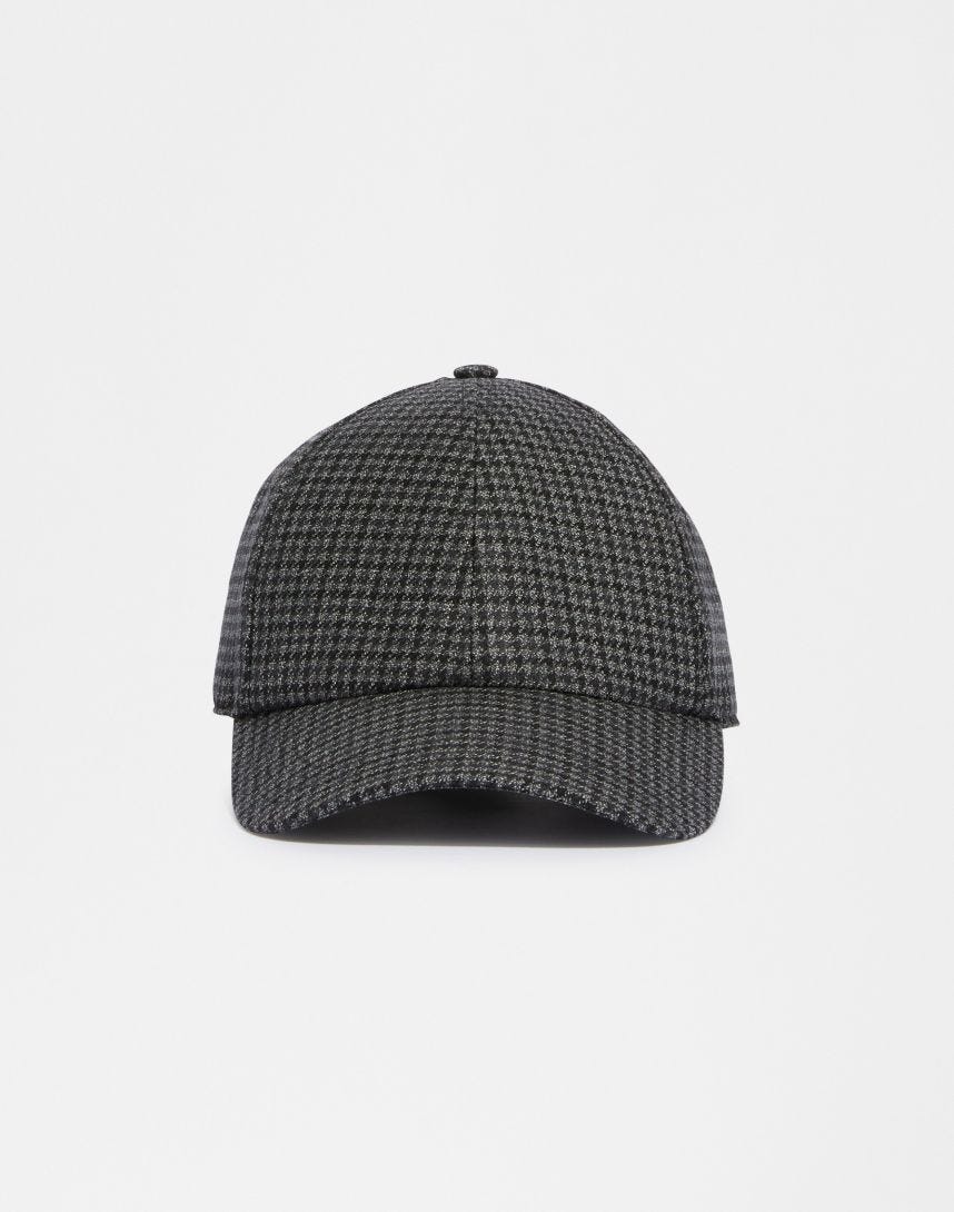Wool baseball cap with grey and black damier pattern