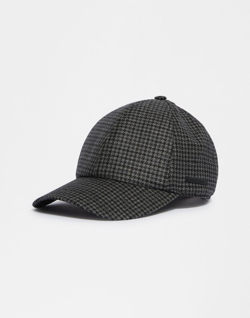 Wool baseball cap with grey and black damier pattern