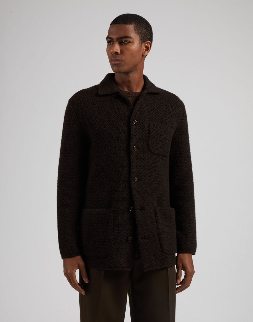 Veste tricotée marron en 100 % cachemire écologique