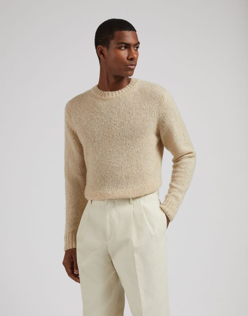Beige long-sleeve crew-neck sweater