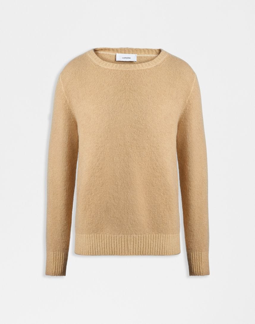 Beige crew-neck plain knit sweater