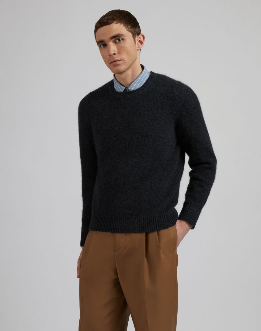 Black crew-neck plain knit sweater