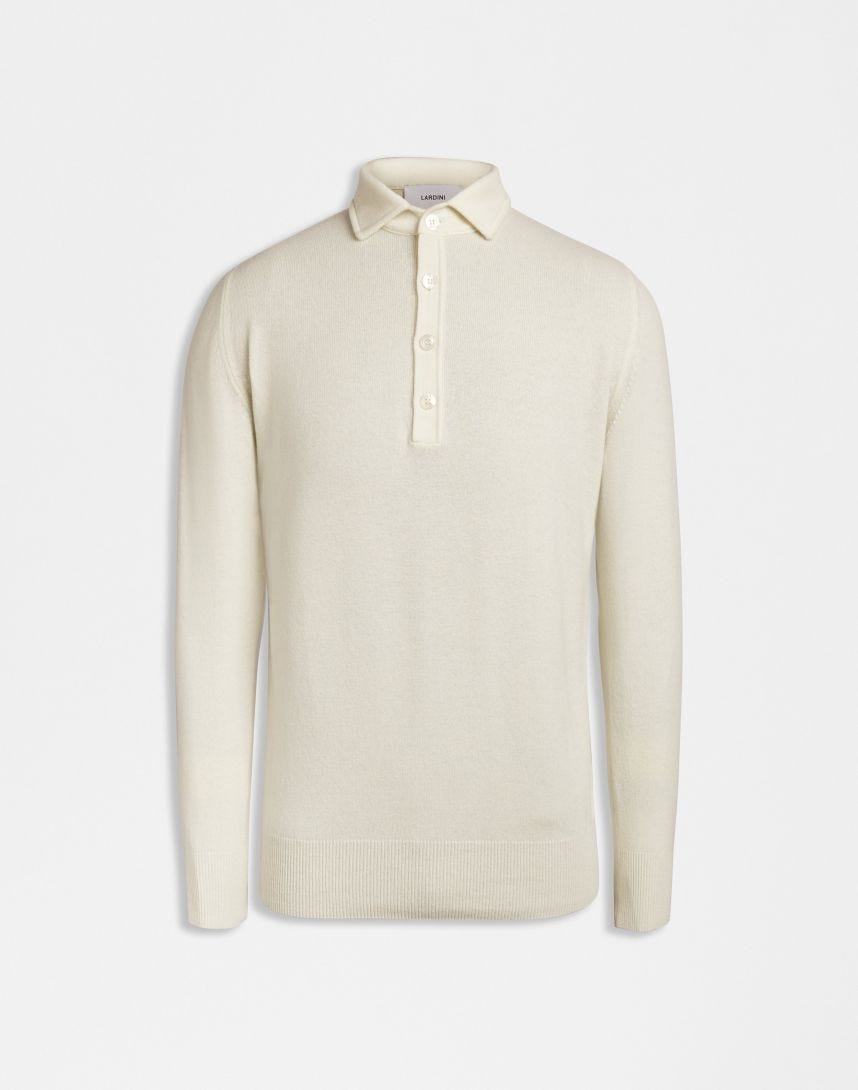 White polo shirt in Cariaggi 2/28 thread count 100% pure cashmere