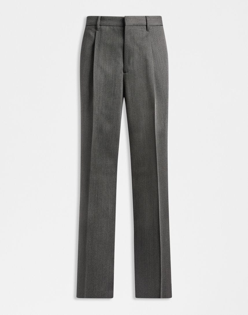 Pantalone Miami in pura lana grigia con diagonale a contrasto