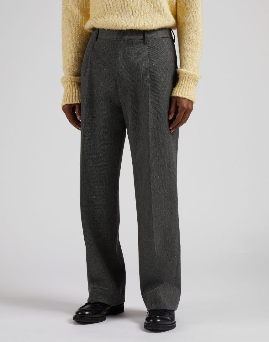 Pantalone Miami in pura lana grigia con diagonale a contrasto