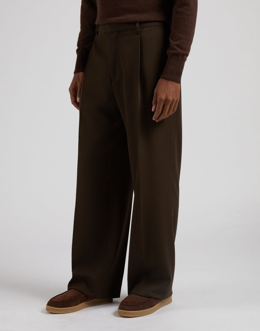 Pantalone Miami marrone in tessuto fluido di pura lana