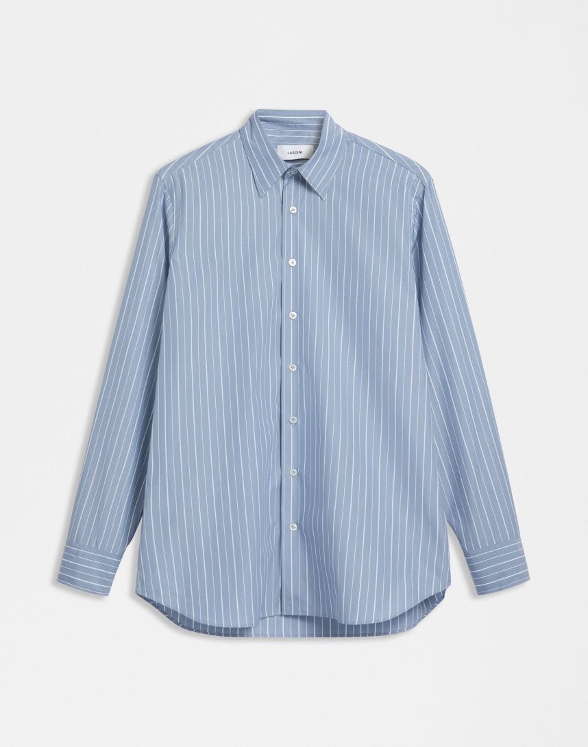 Compact cotton poplin striped light blue shirt 