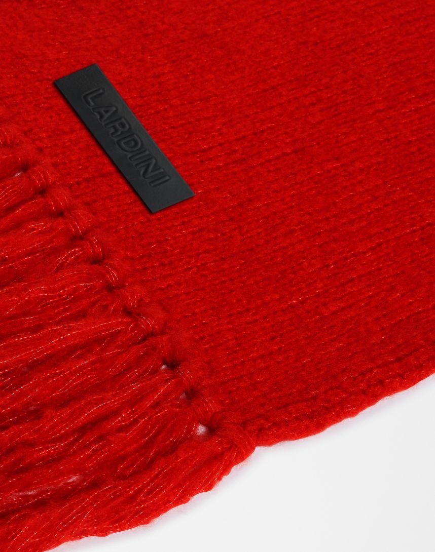 Red wool and cashmere knit fringed scarf
