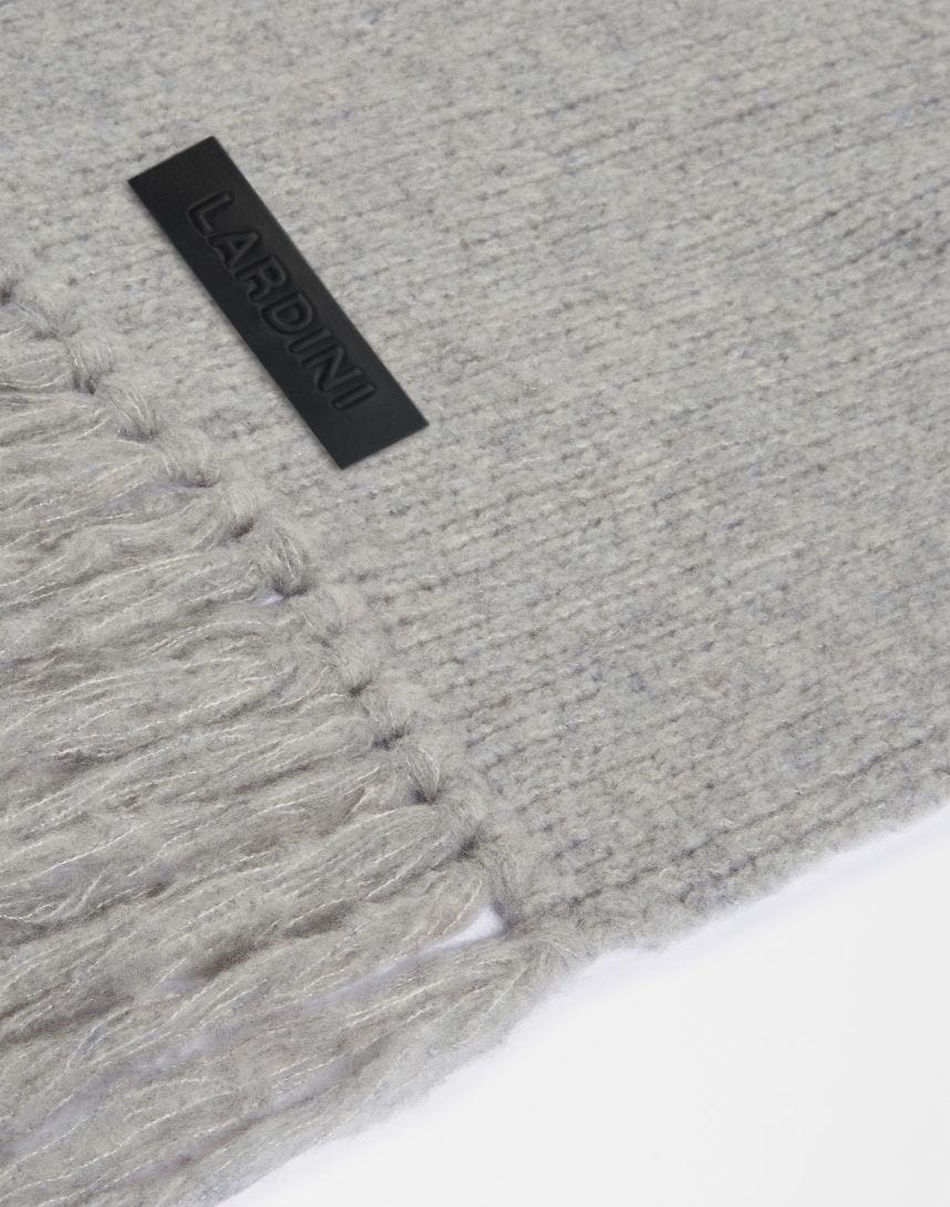 Grey wool and cashmere knit fringed scarf