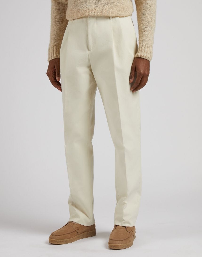 Pantalon Feeling en sergé de coton couleur crème