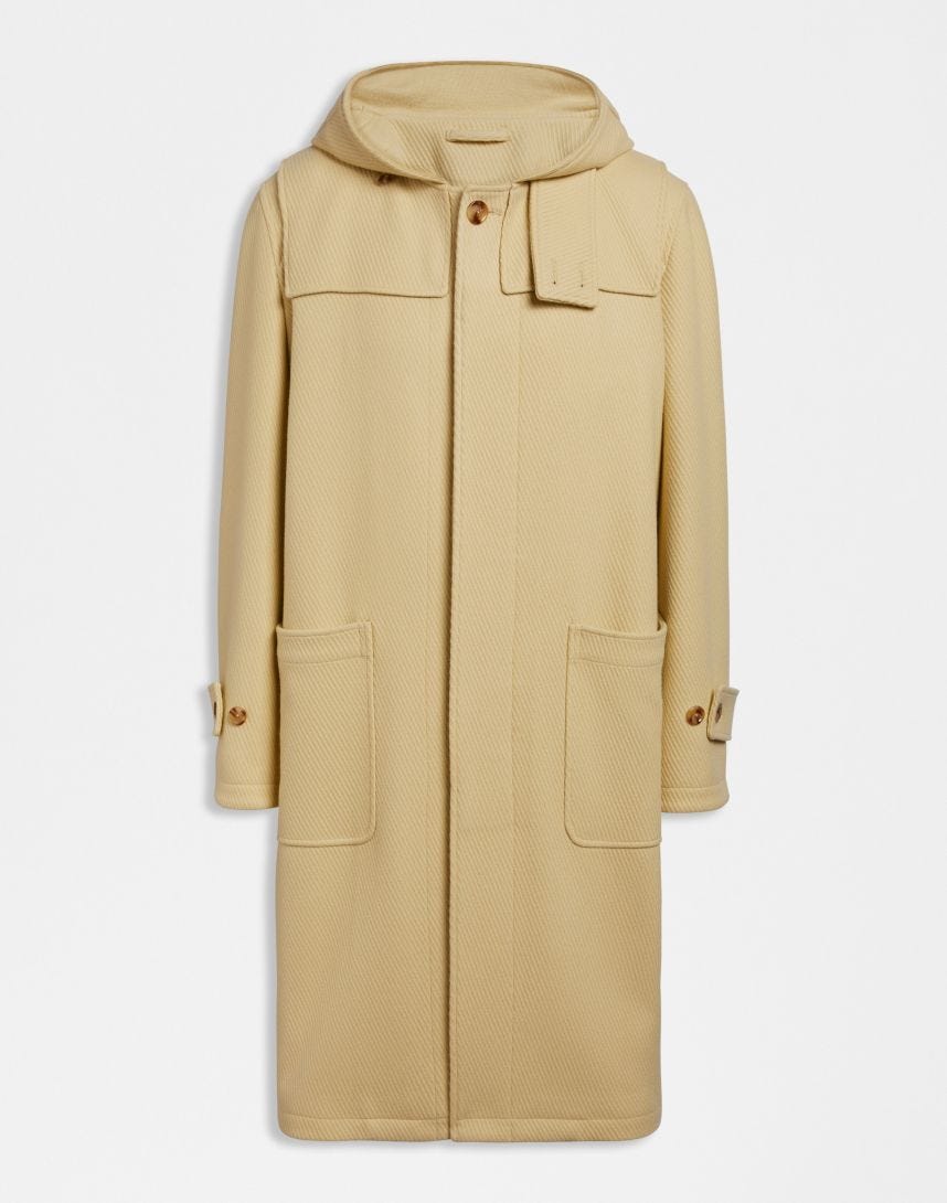 Pastel yellow cashmere wool hooded duffle coat