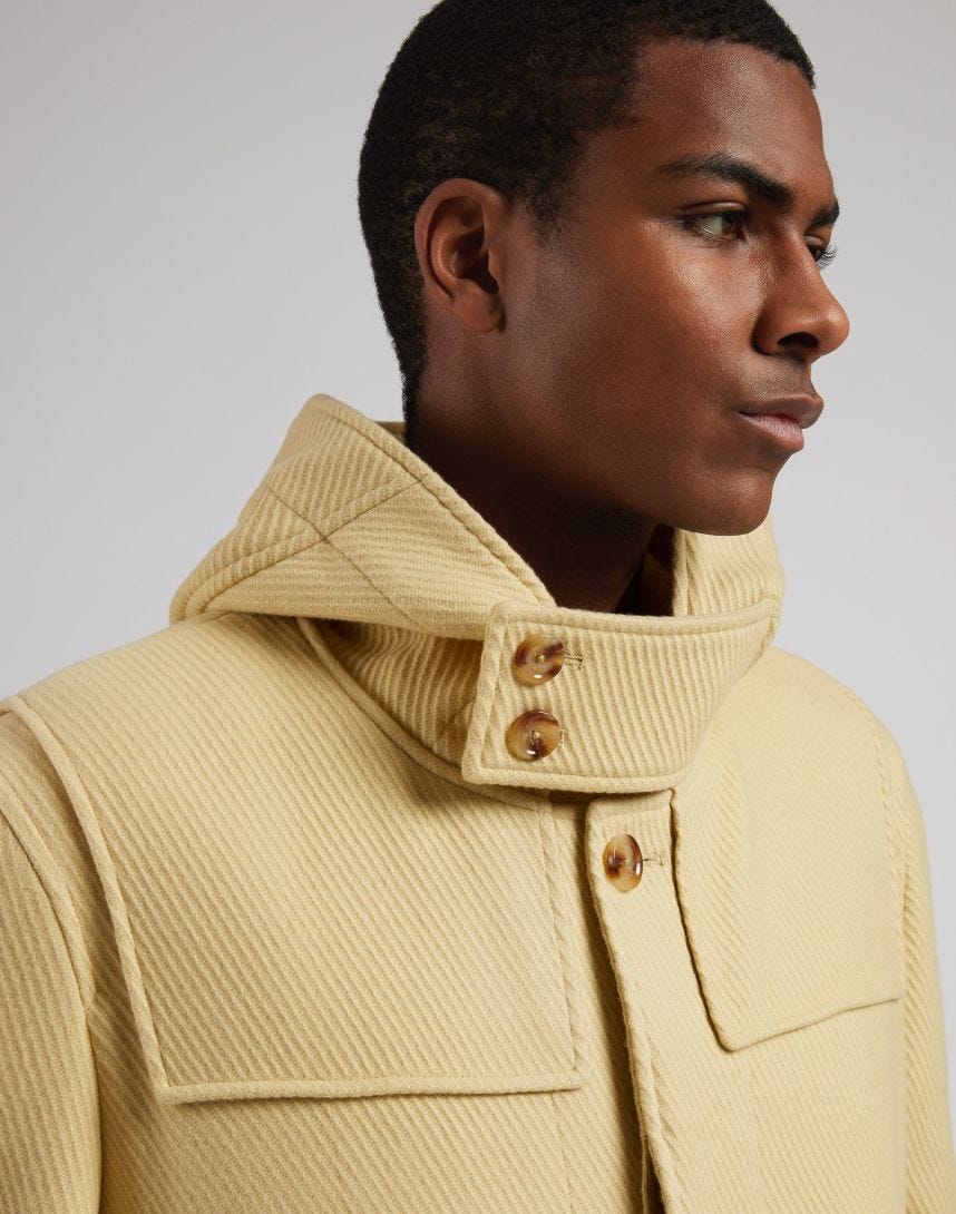 Pastel yellow cashmere wool hooded duffle coat