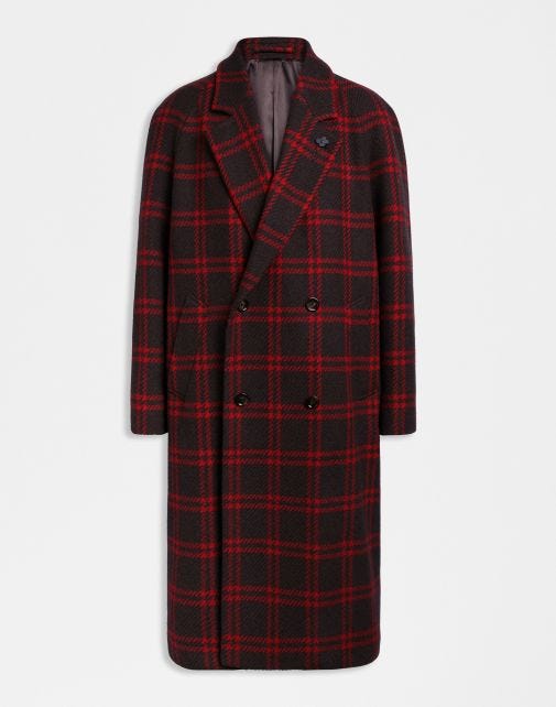 English Shetland wool large check double-breasted coat 