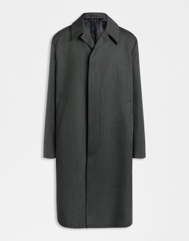 Grey single-breasted lined coat with a front placket