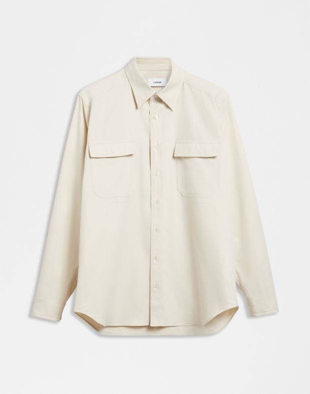 Cream washed cotton twill relaxed shirt