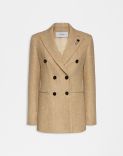 Beige double-breasted jacket in wool blend tweed 1