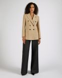 Beige double-breasted jacket in wool blend tweed 3