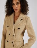 Beige double-breasted jacket in wool blend tweed 5