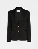 Short black single-breasted jacket made of stretch wool serge 1