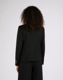 Short black single-breasted jacket made of stretch wool serge 4