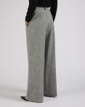 Grey high-waist trousers in cotton and wool blend melange 4