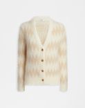 Cardigan bicolore beige e bianco in filato mohair 1