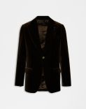 Veste droite Attitude en velours lisse marron  1