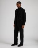 Black double-breasted pea coat in 100% merino wool 3