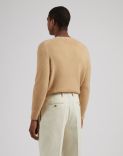 Beige crew-neck plain knit sweater 4